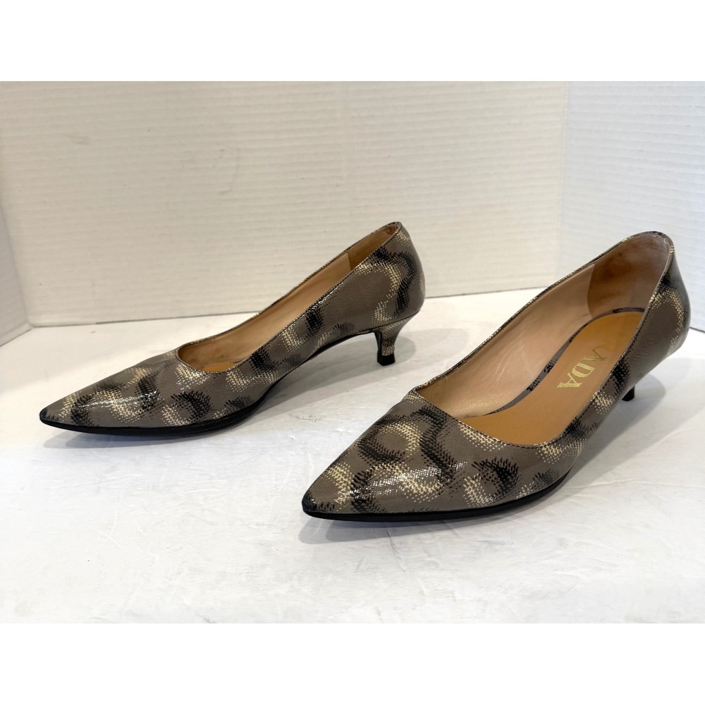 Prada Pumps Gray Black White Pointy Toe Kitten‎ Heel Geometric Pumps Sz 5.5